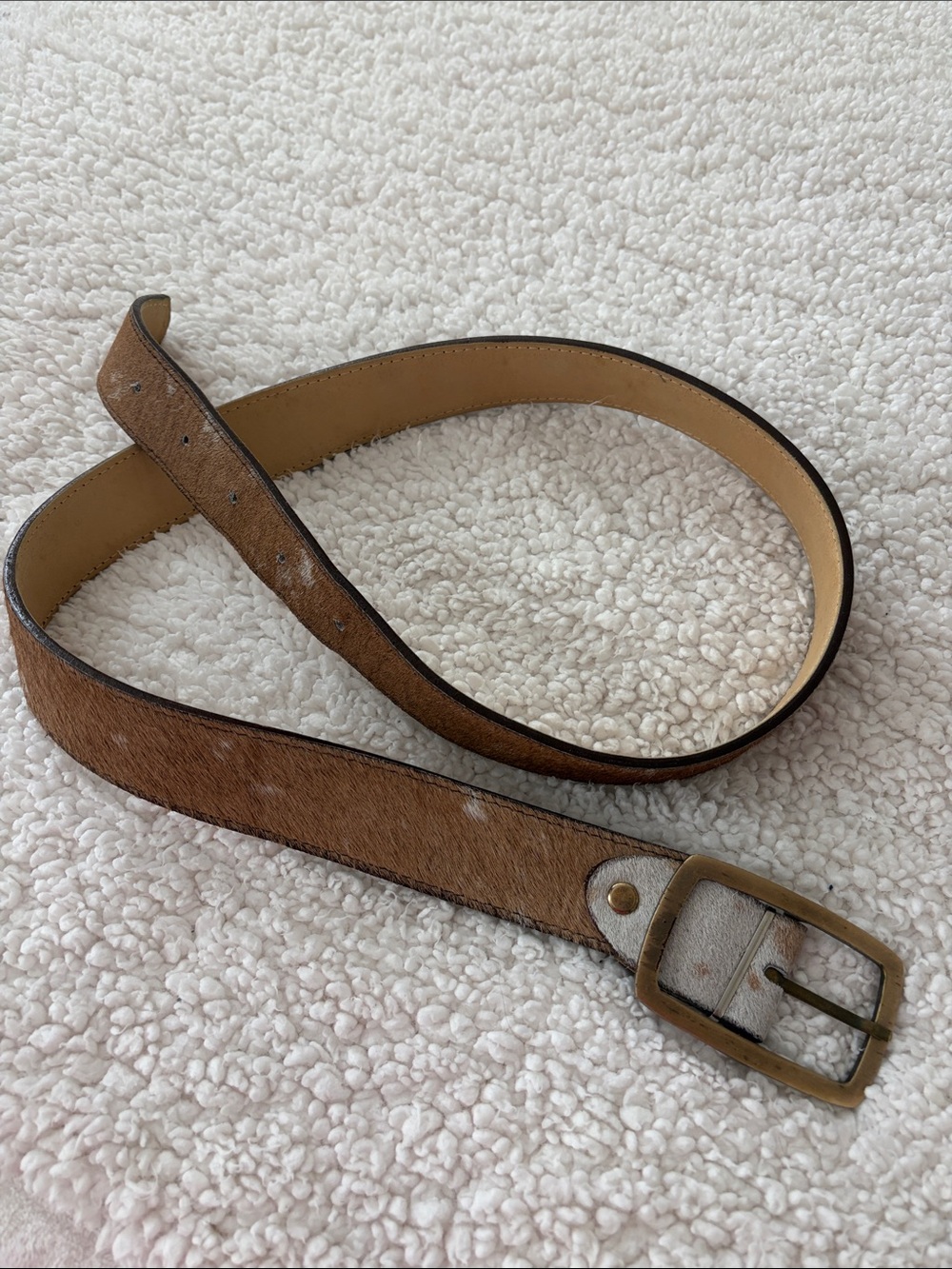 Tony Lama Brown Haircalf Belt with Brass Buckle